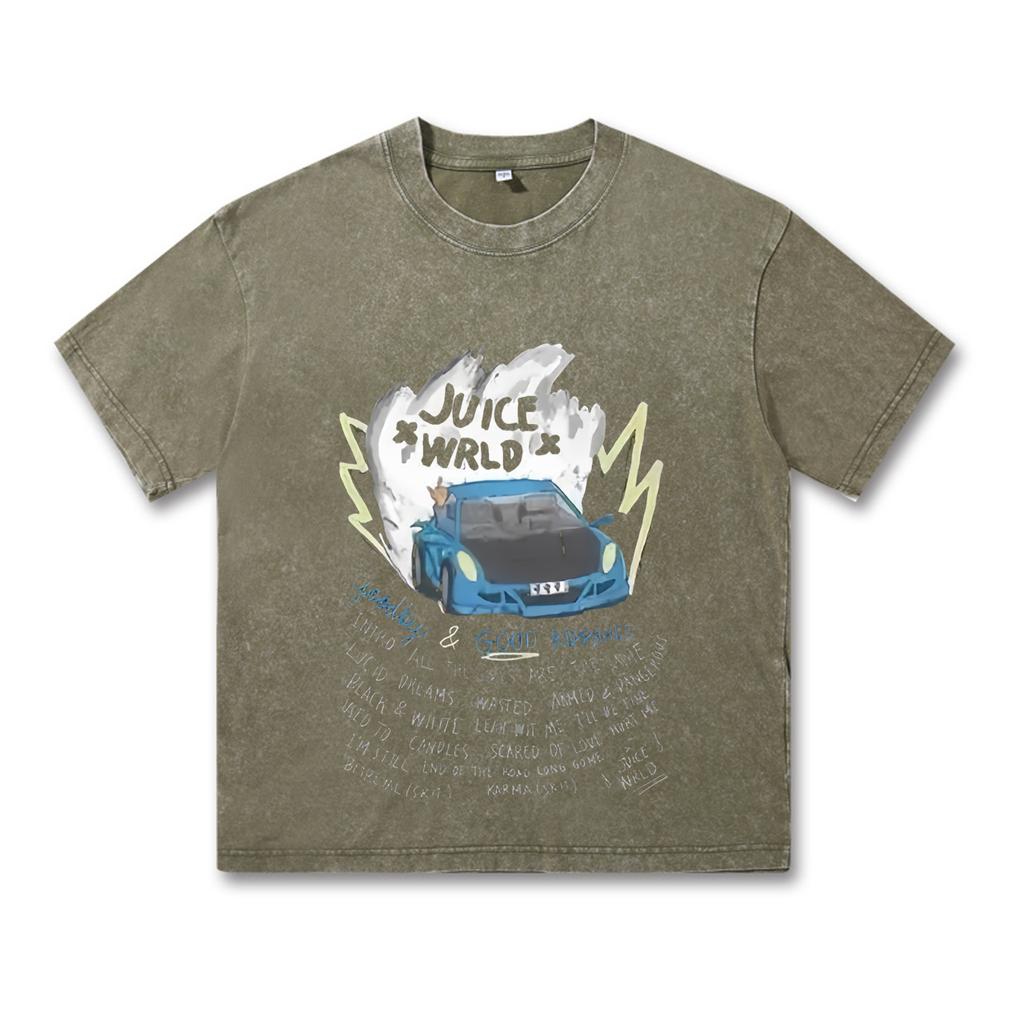 Ретро стираная винтажная футболка мужская и женская рэперская футболка Juice Wrld с капюшоном ретро стираная винтажная футболка