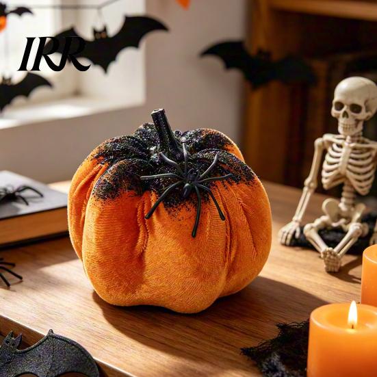 Orange And Black Halloween Decor Pumpkin Spider Ornaments, Spooky Tabletop Decoration, Glittering for Home Party Retro Fall Decorations