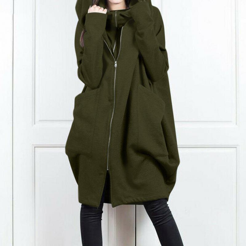 Women's 2021 Loose Fit Hooded Zipper Sweatshirt Jacket with Pockets