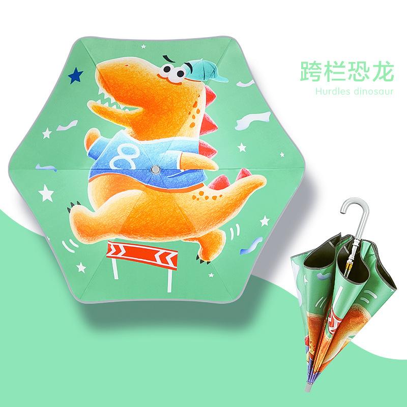 Child Safety Rounded-corner Umbrellas for Primary School Students Anti-poke Umbrellas Roller Vinyl Sunshade Long-handled Umbrellas