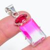 Bi-Color Tourmaline, Garnet Handmade 925 Sterling Silver Pendant 1.77" I6j01