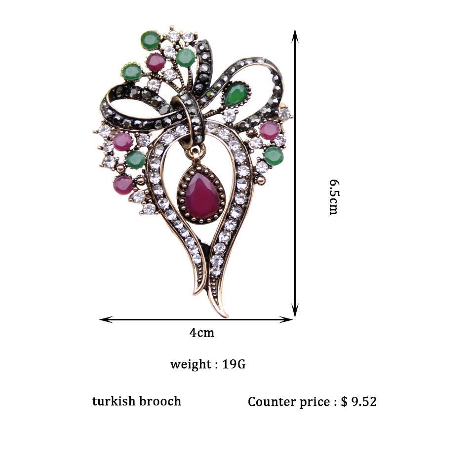 Vintage Women's Bow Brooch Dress Brooch Crystal Antique Gold Color Resin Bohemian Bridal Jewelry