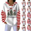 Women's Loose And Comfortable Drawstring V-neck Long Sleeved Christmas Print Hoodie