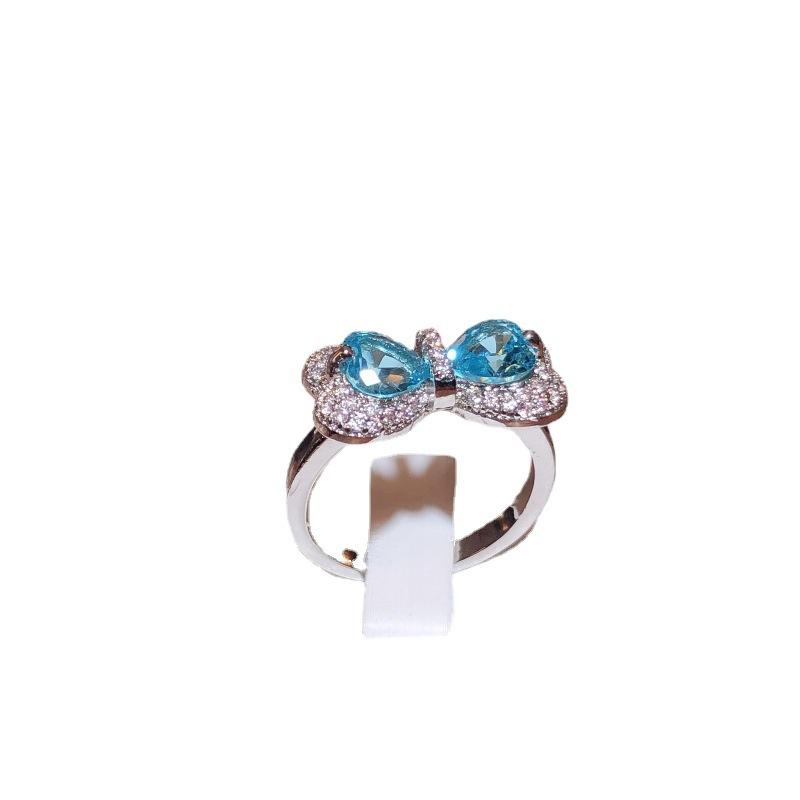 Европейское и американское модное кольцо с сапфиром-бантом для женщин, универсальное кольцо с опалом и бриллиантовой вставкой