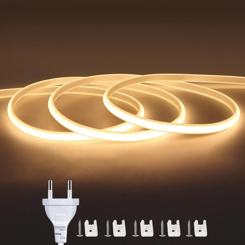 Вилка европейского стандарта, 220 В, COB, светодиодная лента, высокая яркость, уличный сад, FOB, светодиодные ленты для двора, спальни, кухни, настенное освещение