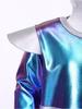 Baby Girls Color Block Alien Outfit Long Sleeve Press Button Crotch Metallic Romper Photography Costume