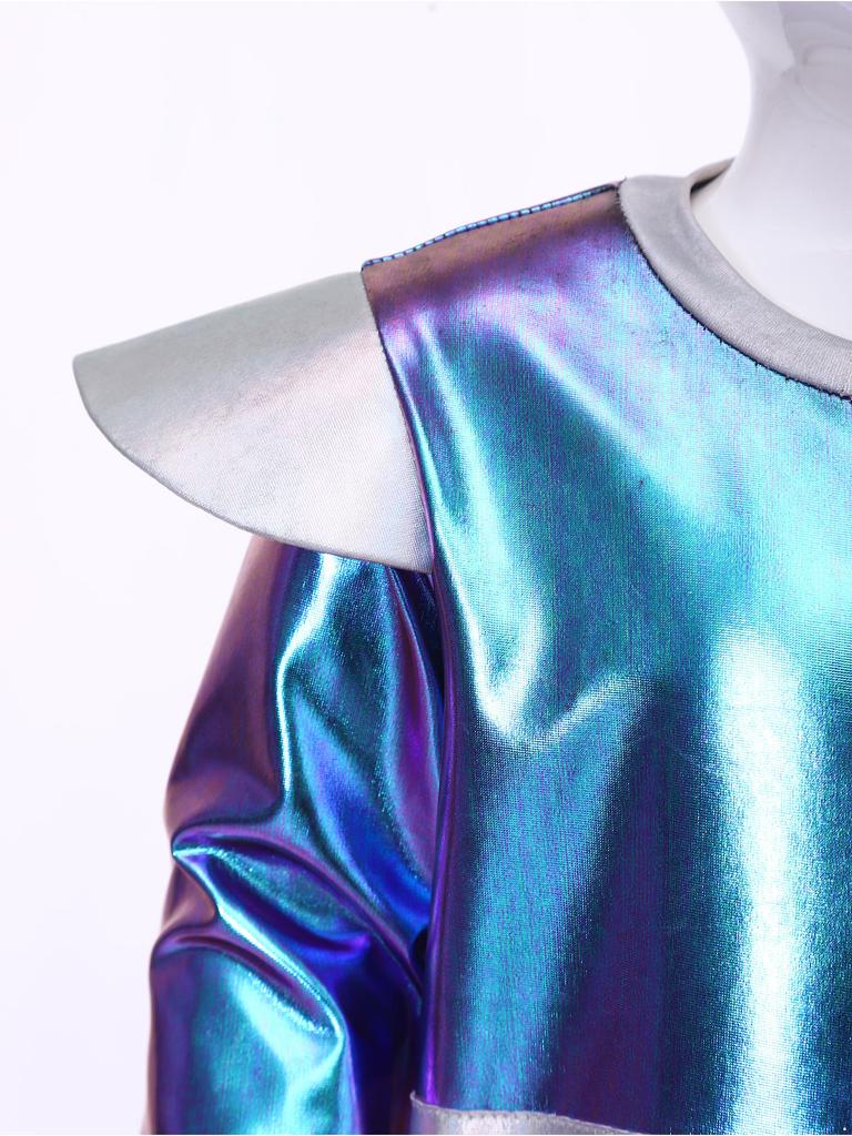 Baby Girls Color Block Alien Outfit Long Sleeve Press Button Crotch Metallic Romper Photography Costume