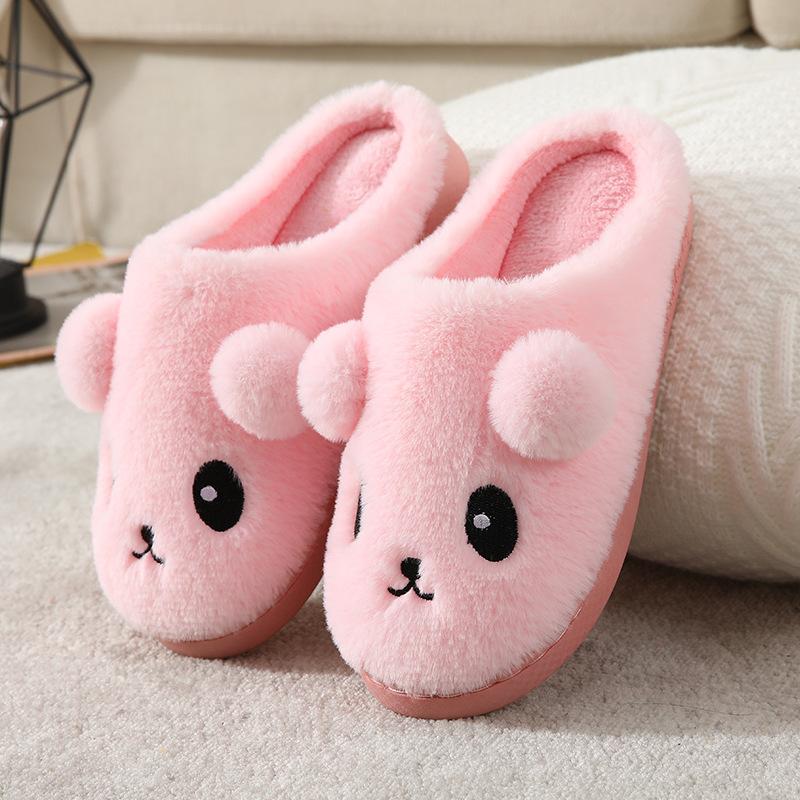 Пара осенне-зимних милых мультяшных домашних нескользящих теплых плюшевых тапочек
