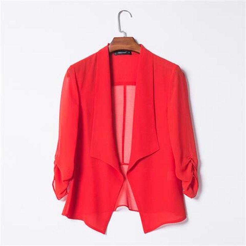 Women's Spring and Summer Thin Plus Size Lapel Solid Color Shawl Short Suit Collar Cardigan