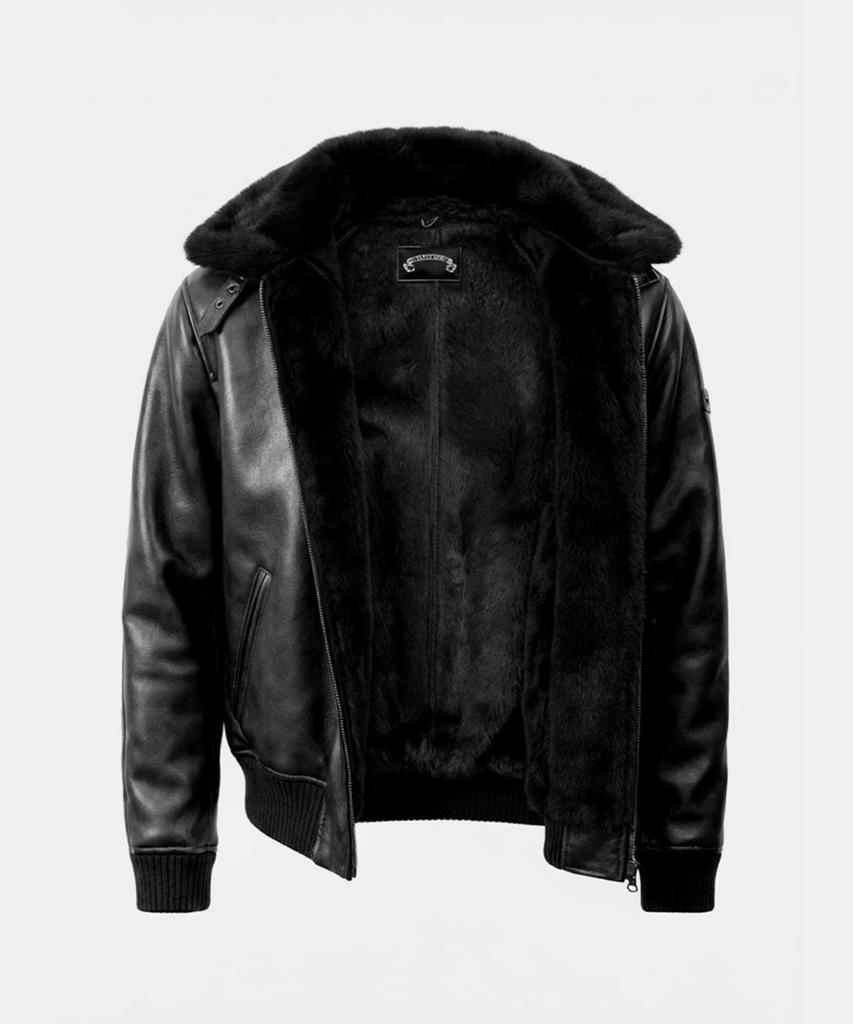 Badblood Viper 21 Shearling Mustang Bomber Jacket - Washed Black
