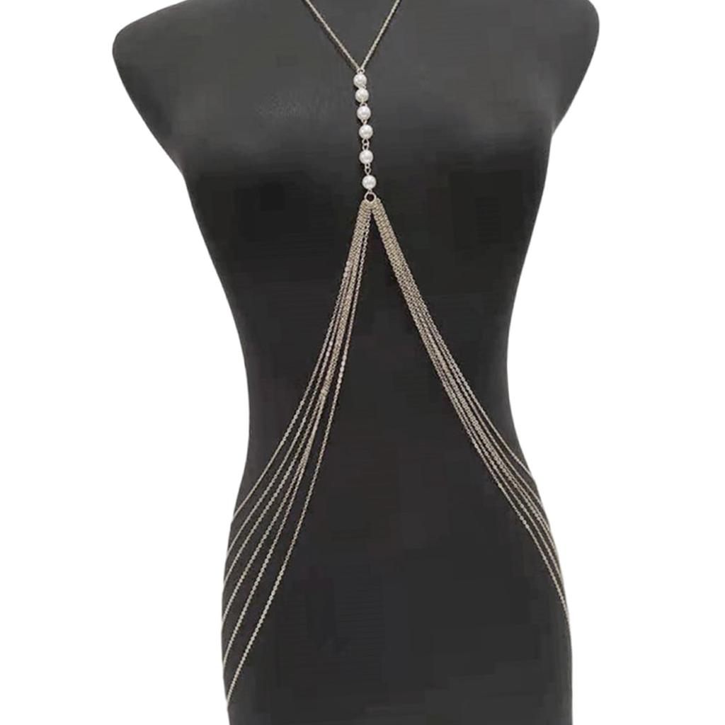 Цепочка на грудь с бахромой из жемчуга для вечеринки для взрослых женщин, цепочка на плечо, привлекающая внимание цепочка на тело, украшения для пляжной вечеринки