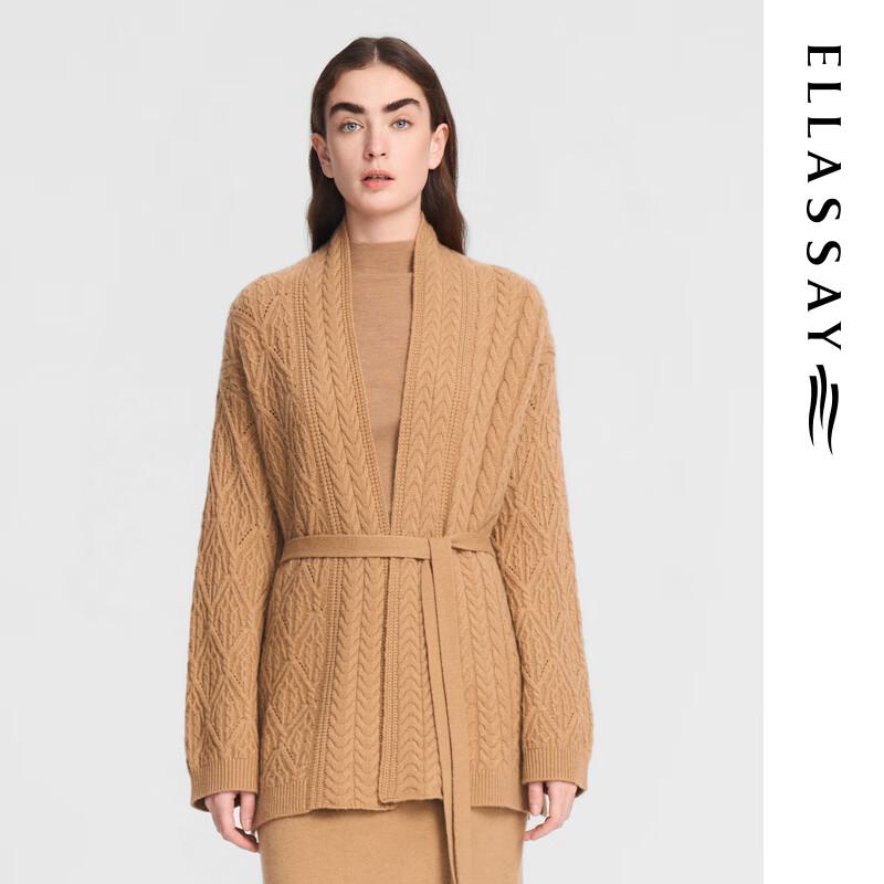 ELLASSAY Women's Merino Wool Blend Tie-Waist Mid-Length Knit Cardigan
