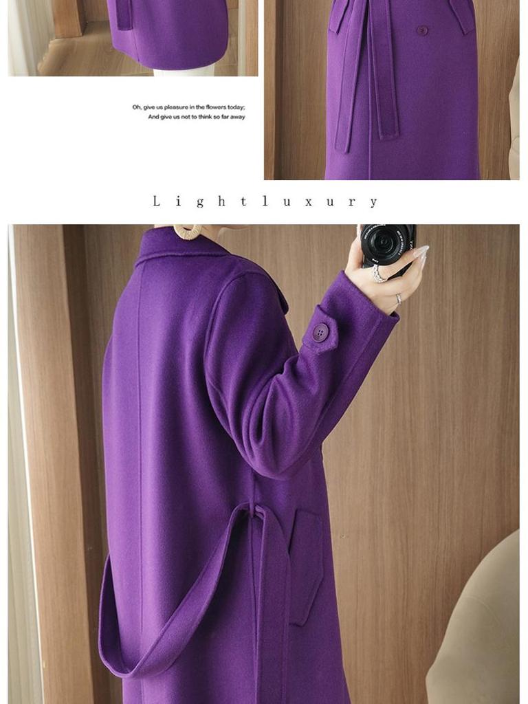 2025 A/W Women's Slimming Double-Faced Cashmere Coat - Korean Style Double-Breasted Wool Overcoat with Suit Collar