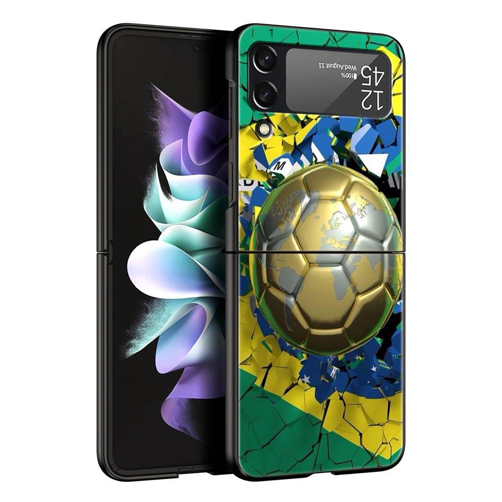 Чехол для телефона Samsung Galaxy Z Flip 3 4 5, складной чехол для мобильного телефона, жесткий чехол для ПК, черный защитный чехол, футбольный мяч, футбольное поле