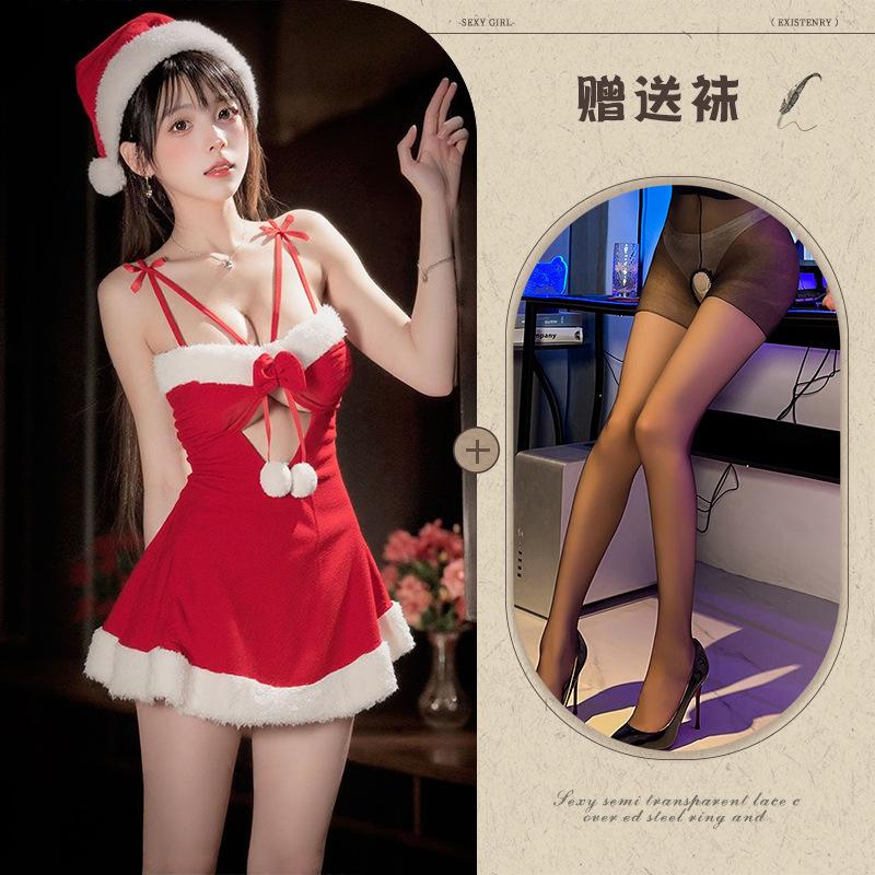 Рождественский косплей Бархатный косплей Сексуальное нижнее белье Новогодний халат
