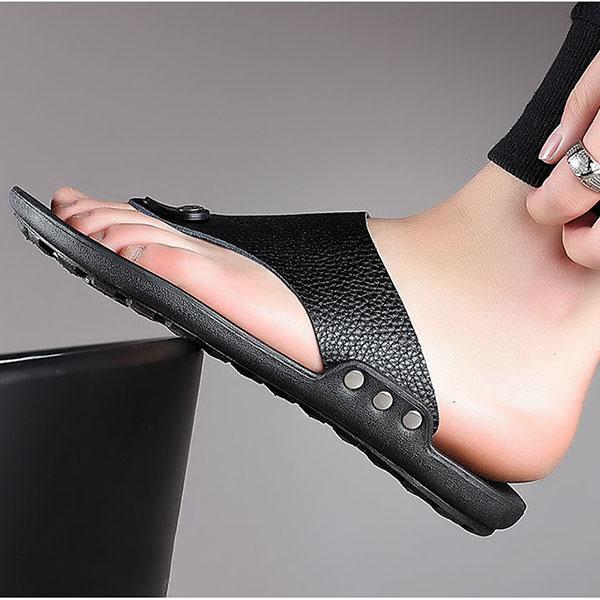 Summer Genuine Leather Slippers Men's Non-slip Flip-flops Fashion Casual Leather Slippers Sandals Men's Shoes