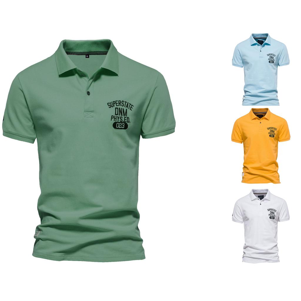 Хлопок с лацканами, короткий рукав, однотонная вышивка, спортивный низ, мужское ПОЛО, большой размер
