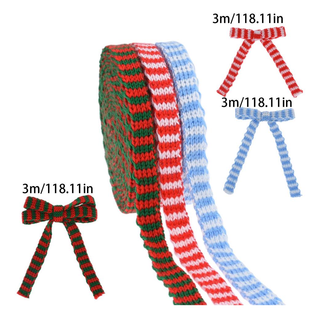3 Colors Christmas Ribbons Braid Wool Knit Ribbon Winter Holiday Craft Ribbons for Gift Wrapping Christmas Decorations