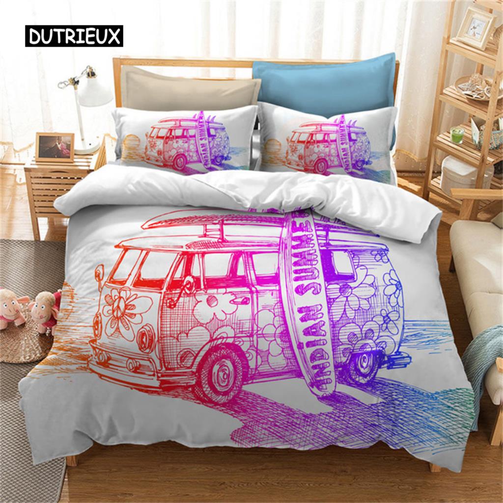 Пододеяльник с символом мира, великолепный комплект постельного белья Camper Van Peace Sign, микрофибра, мандала, одеяло, покрывало, украшение для спальни размера King Size
