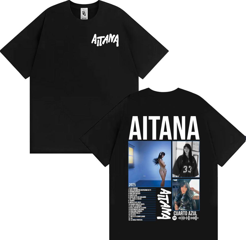 Singer Aitana Cuarto Azul Album Cover Graphic TShirt UNISEX Women Summer Cotton YK Clothing Oversize Round Neck Short Sleeved Tee
