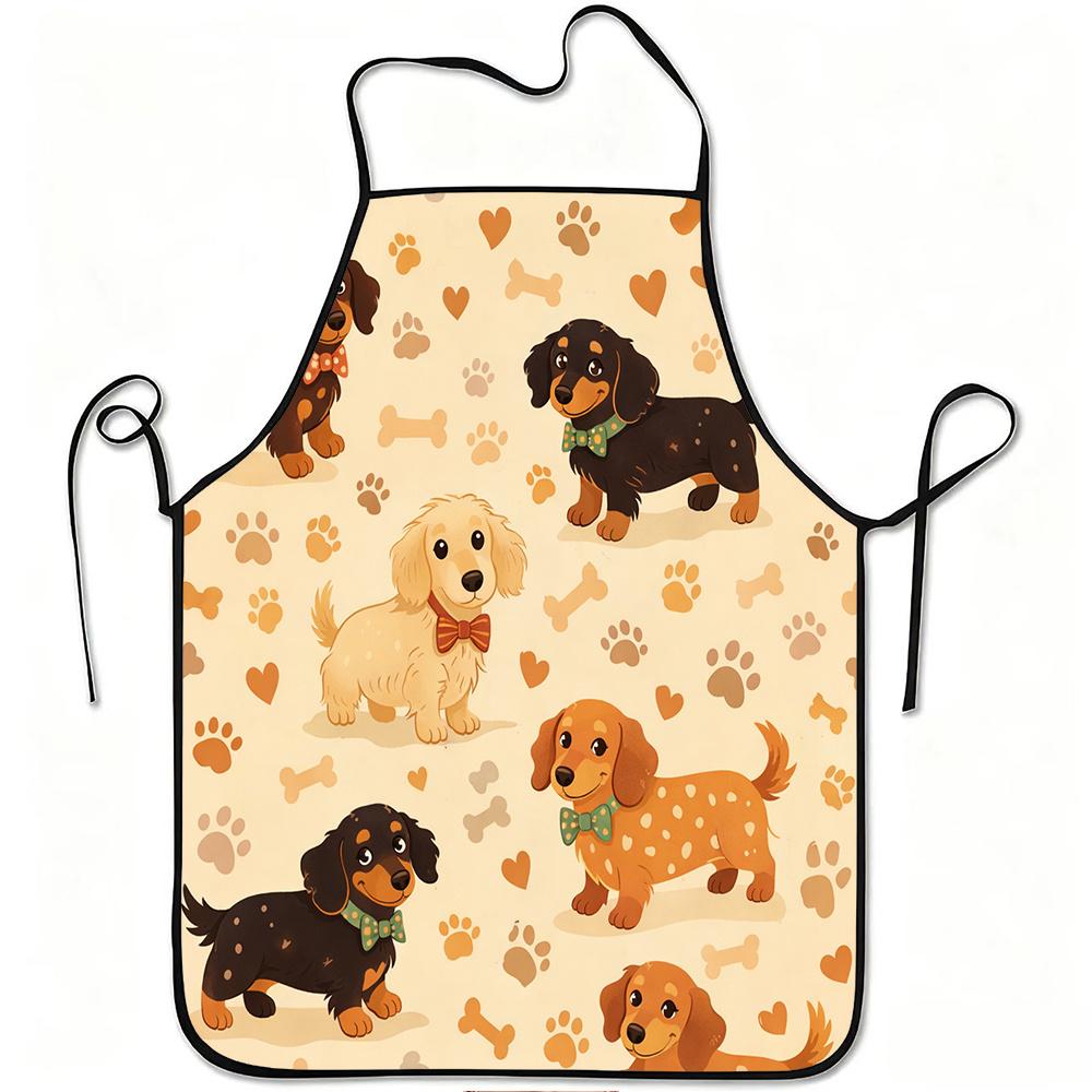 1pc Cute Dachshund Puppy Pattern Print Apron, Durable And Easy to Clean, Adjustable Waistband, Polyester Material, for Kitchen Cooking, Gardening, Orc