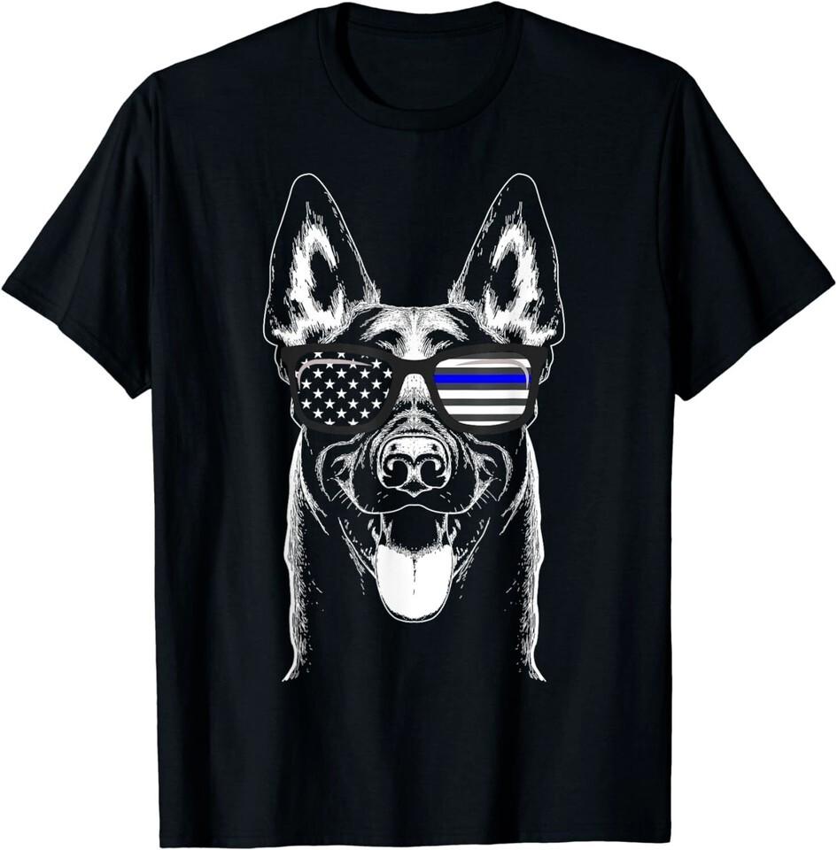 НОВЫЙ Бельгийский Малинуа K9 Подразделение Тонкая Синяя Линия Флаг Полиция ФутболкаСДЕЛАНО В США Унисекс Футболка