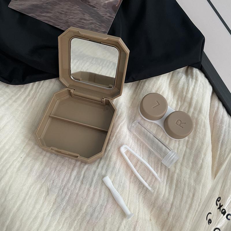Портативный футляр для контактных линз, удобный для переноски, зеркальный контейнер для линз с пинцетом, набор для присосок, твердый дорожный набор