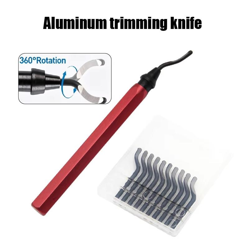 Manual Deburring Tool Kit 10 Replaceable Sharp Blades Aluminum Handle for DIY Metal Working Home Repairs