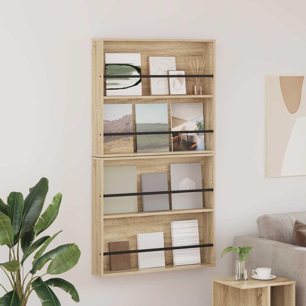 Magazine Shelf 2 pcs Sonoma Oak 80 x 12 x 70 cm Engineered Wood