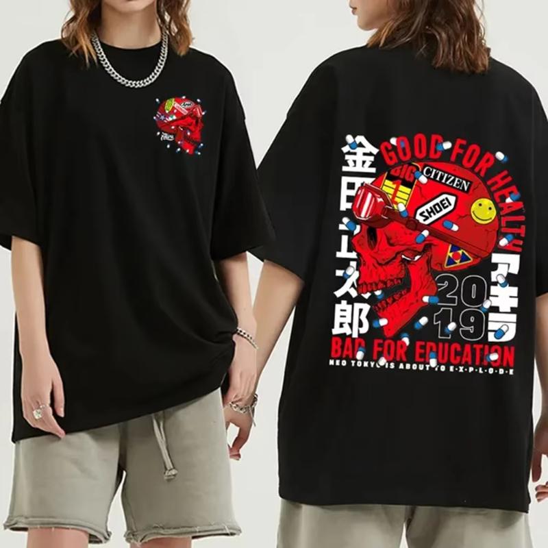 Japanese Anime New Tokyo Akira T-shirt, Movie Science Fiction Manga Masataro Kaneda Men's Short-sleeved T-shirt Cotton Top