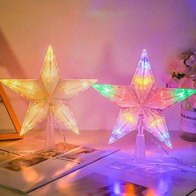 Светодиодная верхушка на елку Звезда Светящаяся Многоразовая Верхушка на елку Ночник 20см Работает от батареек Рождественская атмосфера Свет