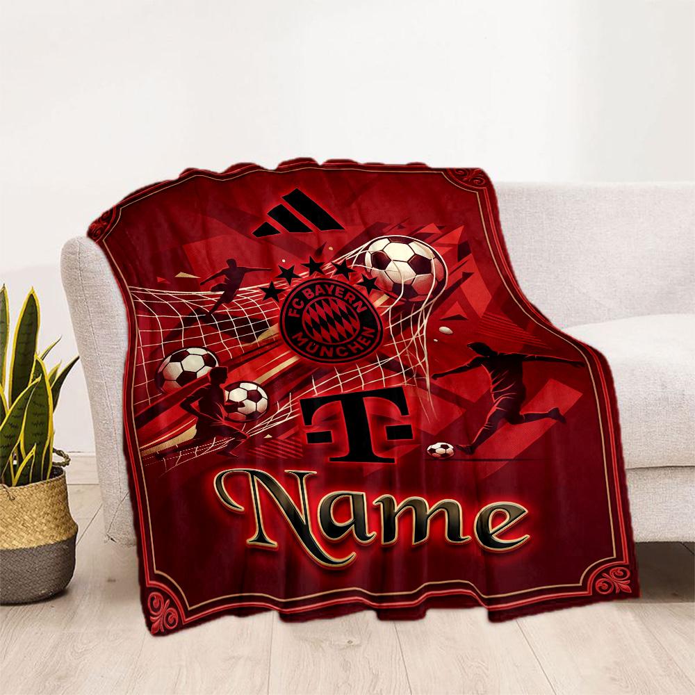 Bayern Munich Soccer Poster Personalized Name Blanket Throw Customizable Blanket Ultra-Soft Throw For Nap Chair Sofa Office Chair