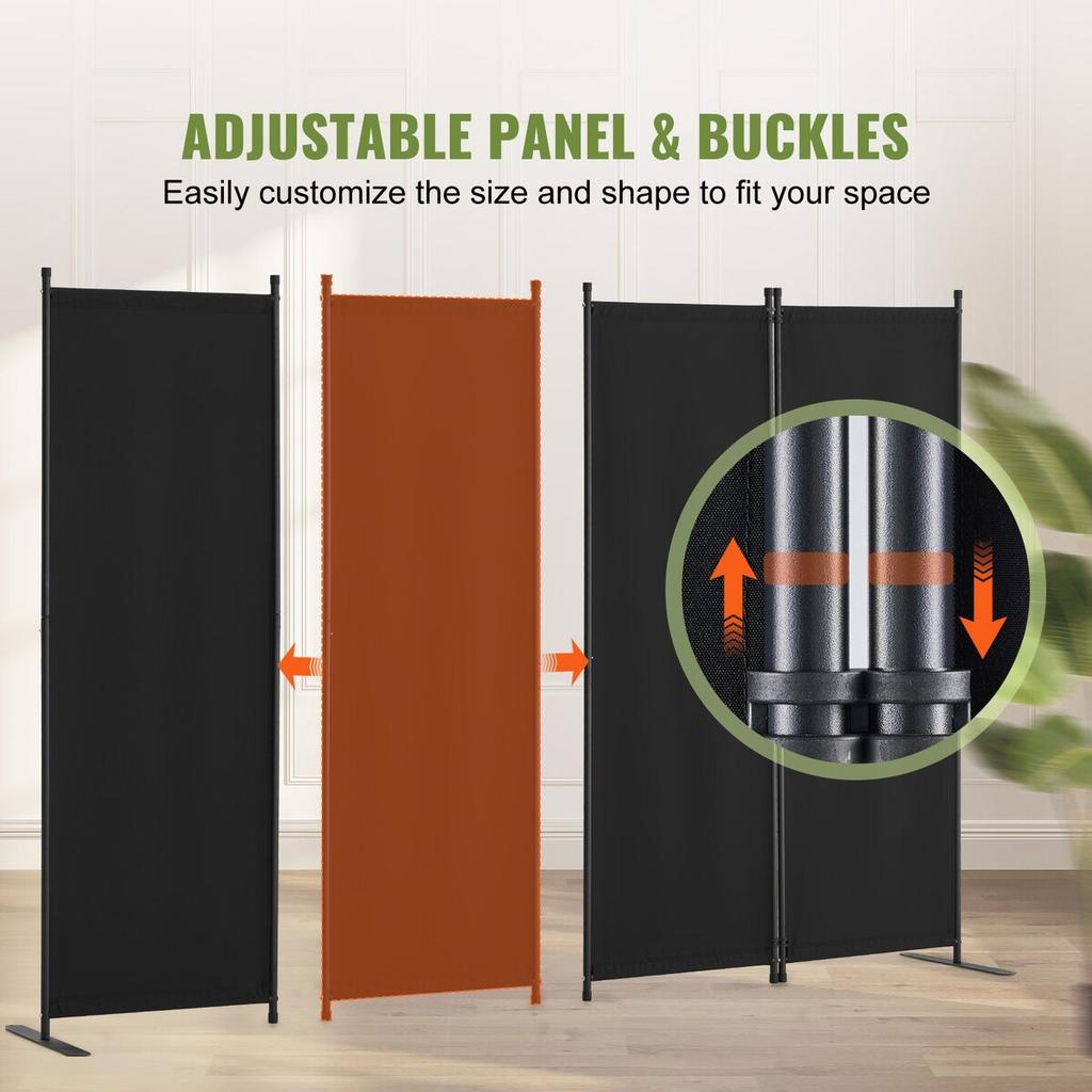 Room Divider 4-Panel Folding Privacy Screen Fabric Partition Office Black