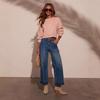 Womens High-Waisted Wide Leg Denim Pants Loose Fit Washed Cuffed Jeans Comfortable Casual Office Wear