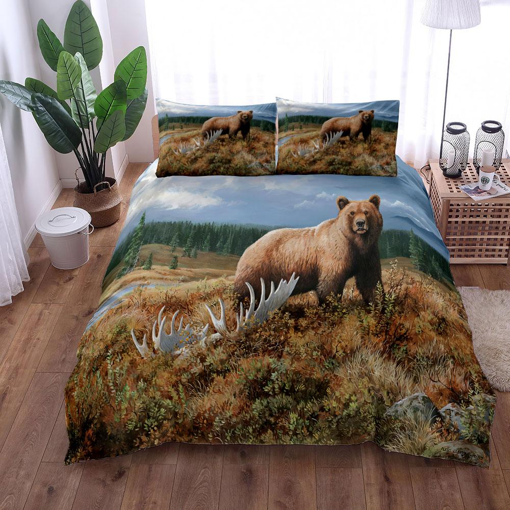Винтажный комплект постельного белья с изображением дикого медведя и животных для защиты от диких животных, комплект постельного белья размера «king-size», комплект постельного белья «queen-size» для двуспальной кровати