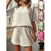 Women Casual Outfits Short Sleeve T-shirt and Drawstring Shorts Summer Two Piece Suit Set