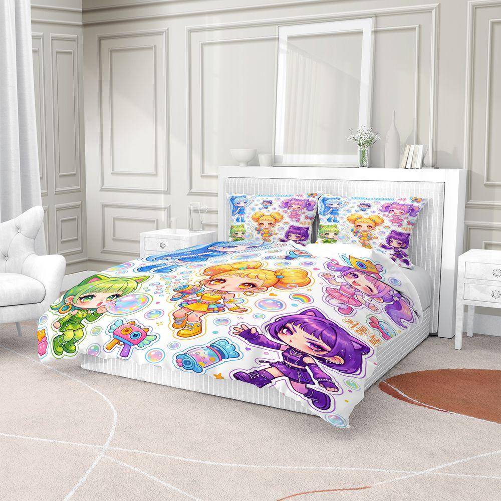 Anime Girls Craft Time Duvet Cover Set Pastel Colorful Microfiber Bedding Set 3D Digital Print Comic Style for Teen Bedroom Home