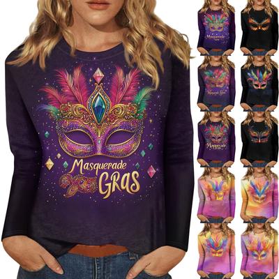 Женские топы с круглым вырезом, свободная футболка с карнавальным принтом