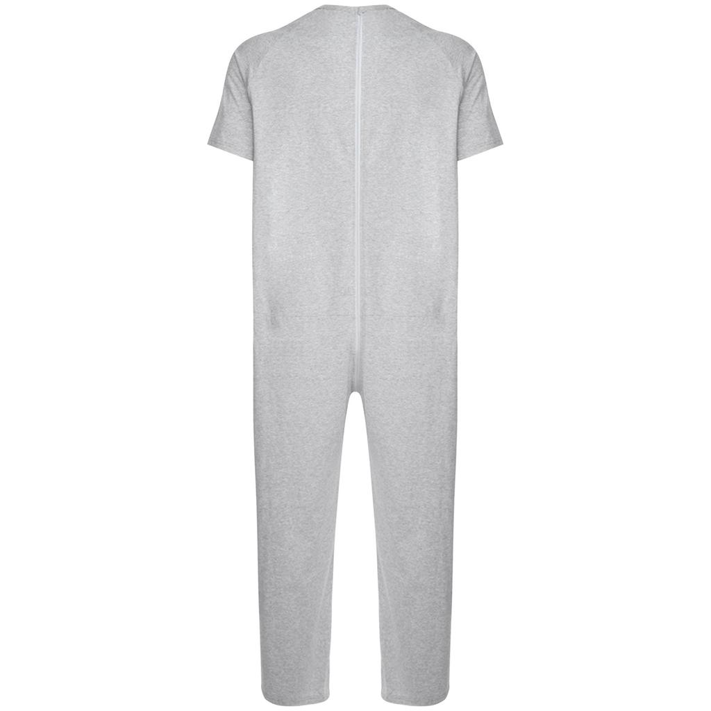 Мужской адаптивный комбинезон XS-3XL: Круглый вырез, короткий рукав, однотонная, с молнией сзади, для пожилых людей с деменцией и людей с особыми потребностями