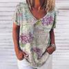 Модная женская футболка с 3d цветочным принтом, топы, футболки с v-образным вырезом и короткими рукавами, женская одежда, летняя футболка большого размера, женская одежда