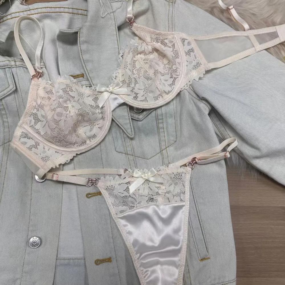 Сексуальный комплект нижнего белья для женщин, французский ультратонкий дышащий кружевной бюстгальтер с вышивкой, роскошный комплект нижнего белья со стразами, бюстгальтер и стринги