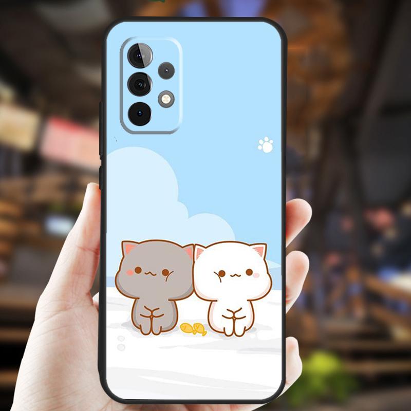 Чехол-кейс с котиком и персиком моти для Samsung Galaxy A54 A34 A24 A14 A12 A32 A52 A51 A71 A50 A70 A13 A33 A53 A52S