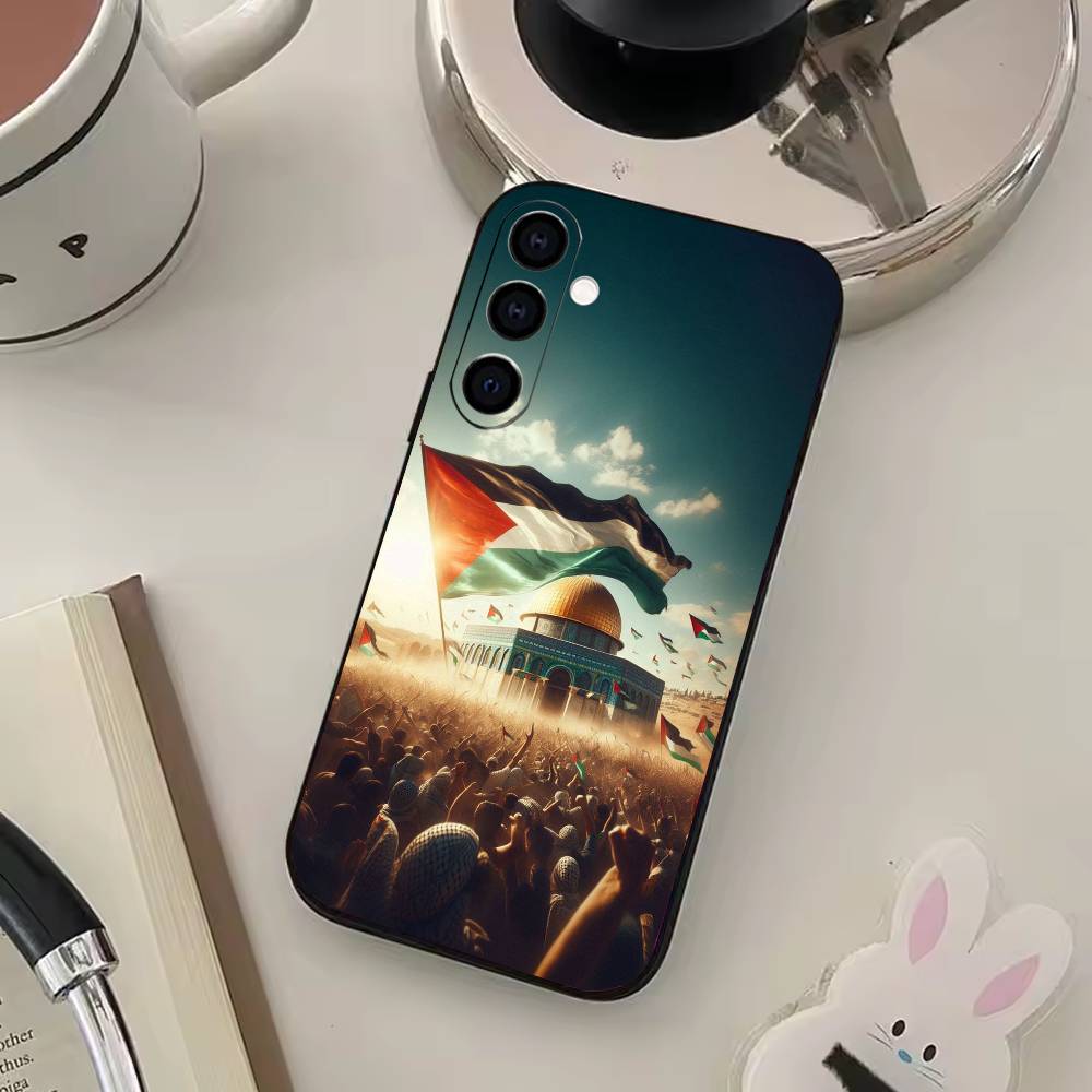 Чехол для телефона с картой и флагом Палестины для Samsung Galaxy A73, A72, A71, A70, A53, A52, A51, Других Мягкий черный чехол