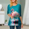 Plus Size Women Flower Bird Print Round Neck Casual Loose Long Sleeve Top