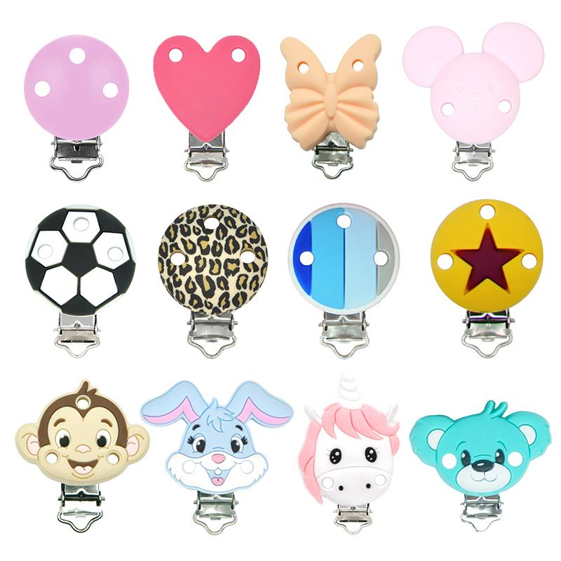 BPA Free Silicone Chew Toys Silicone Baby Teether Pacifier Holder Clip