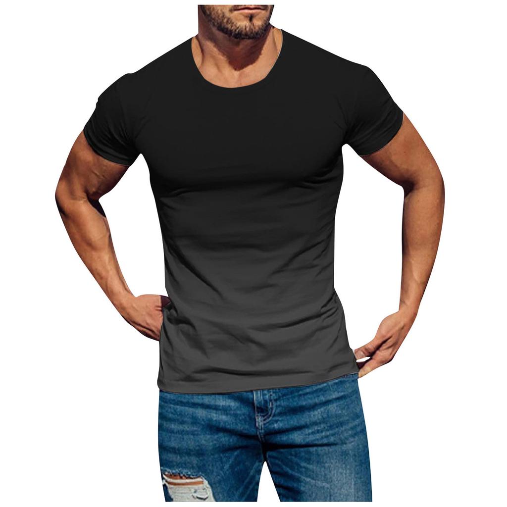 Mens T Shirts Casual Short Sleeve Shirts Gradient Neck Soft Loose Fit Graphic Tees Summer Tshirts For Men