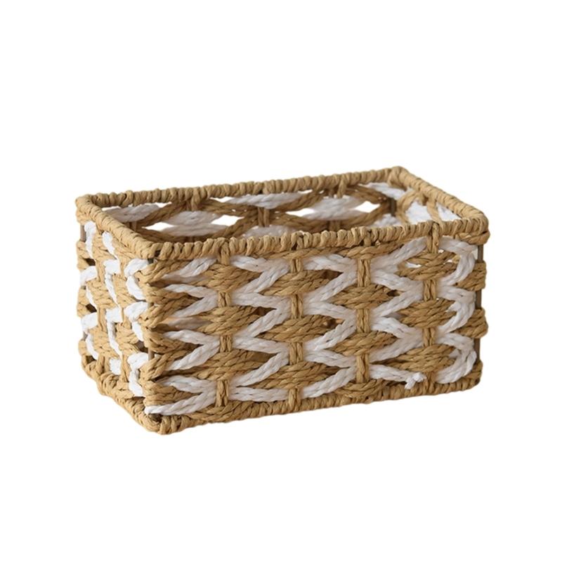 Woven Storage Basket Handmade Paper Rope Basket Storage Bin Woven Organiser Box For Living Room Entryway Bedroom Dresser