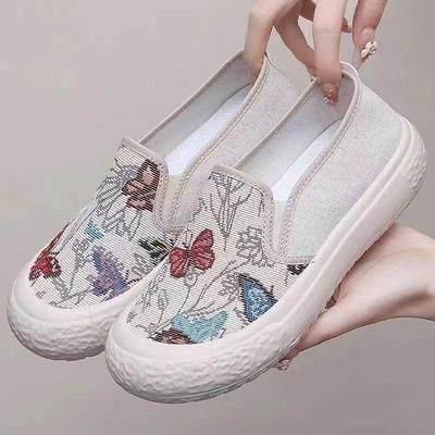 Женские дышащие парусиновые туфли без застежек — мягкие, толстые подошвы, нескользящие, низкие, повседневные и модные.