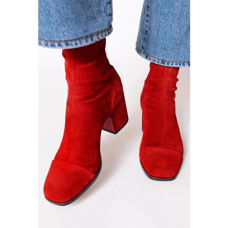New Winter Fashion High Heeled Suede 40-43 Low British Style Square Toe Women's Boots