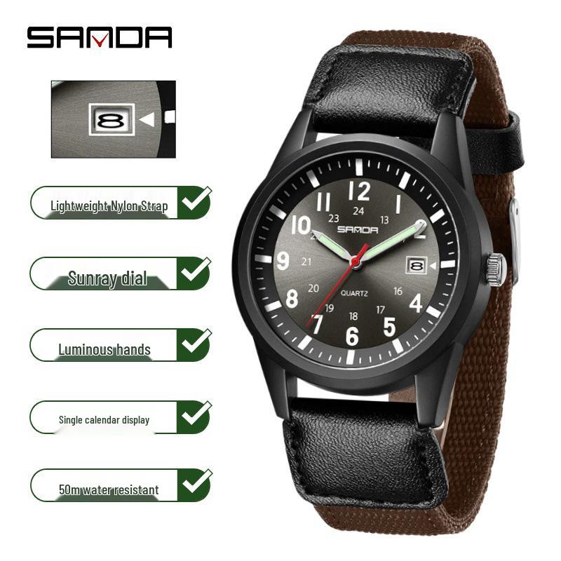 Мужские и женские водонепроницаемые ретро-часы с нейлоновым ремешком и люминесцентными стрелками, кварцевые, для студентов